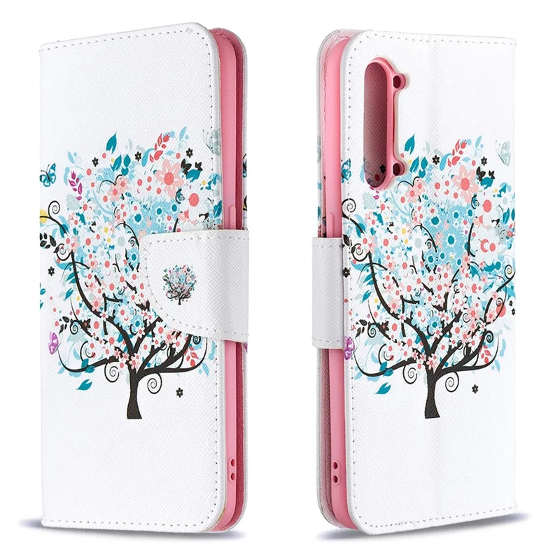 Pattern Printing Leather Wallet Protective Case for Oppo Find X2 Lite - Colorized Tree