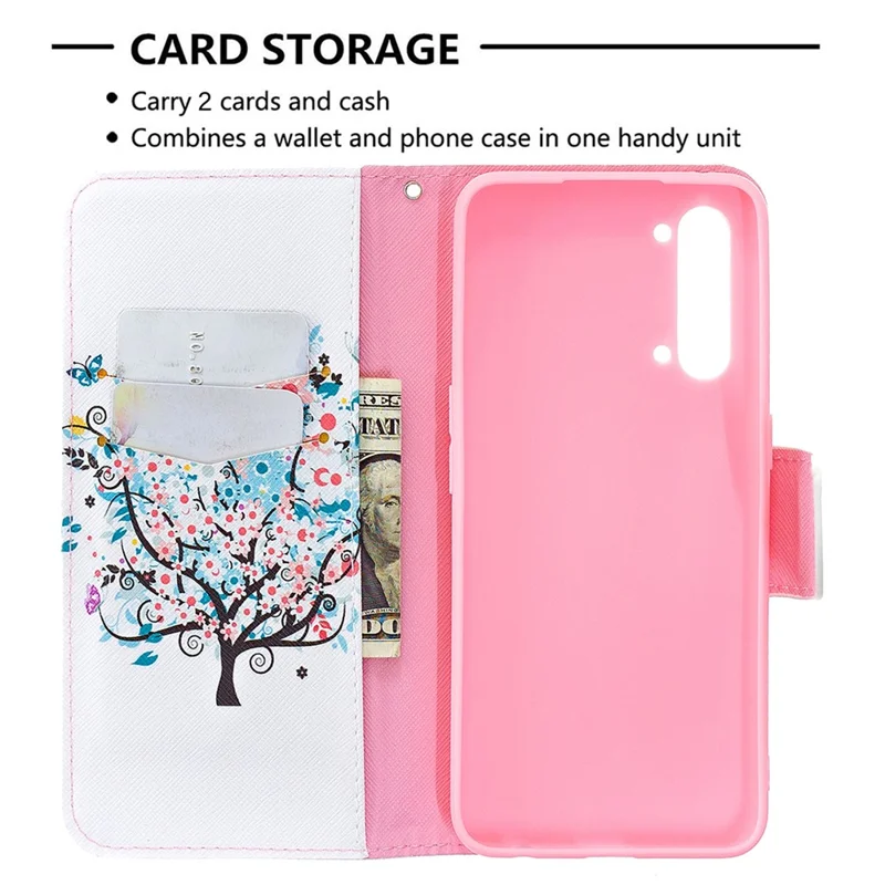 Pattern Printing Leather Wallet Protective Case for Oppo Find X2 Lite - Colorized Tree