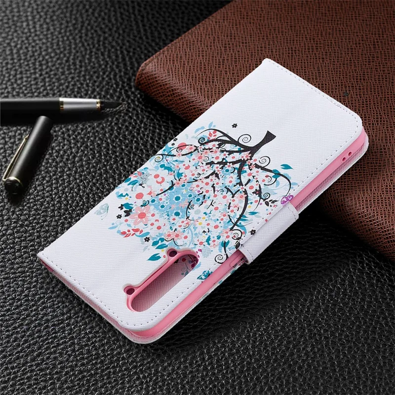 Pattern Printing Leather Wallet Protective Case for Oppo Find X2 Lite - Colorized Tree