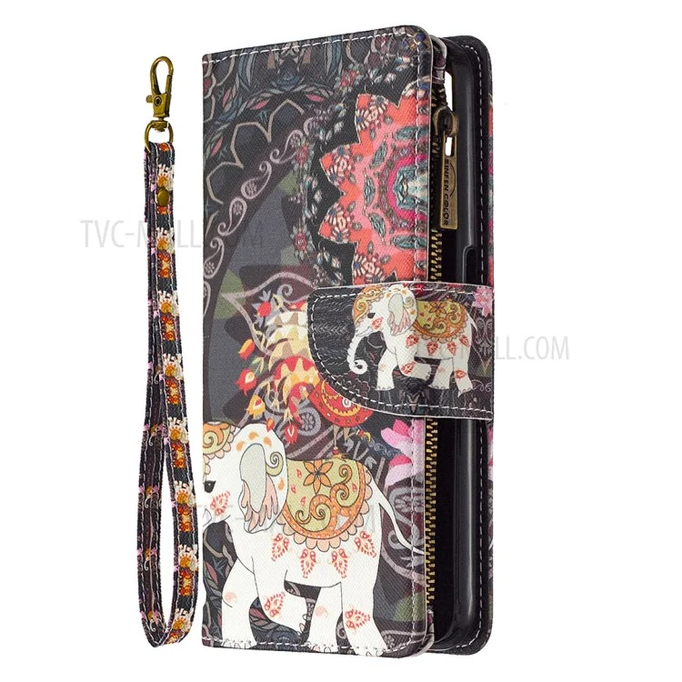 BF03 Pattern Printing Zipper Wallet Leather Phone Case per Realme 6 - Elefante