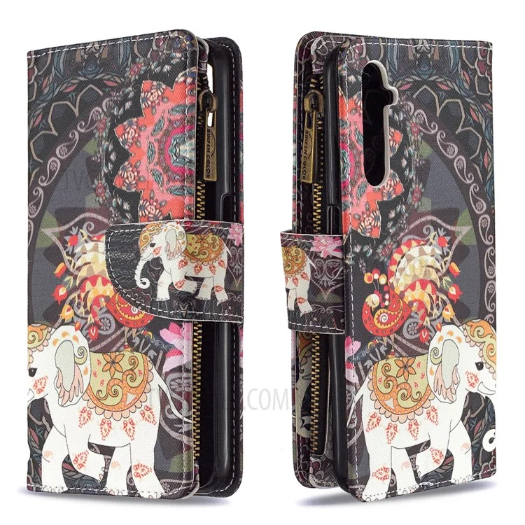 BF03 Pattern Printing Zipper Wallet Leather Phone Case per Realme 6 - Elefante