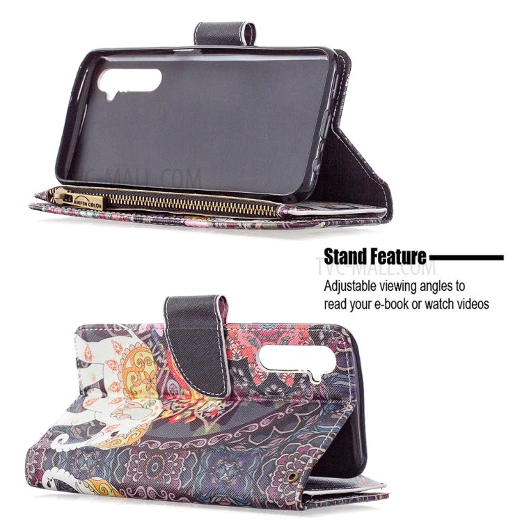 BF03 Pattern Printing Zipper Wallet Leather Phone Case per Realme 6 - Elefante