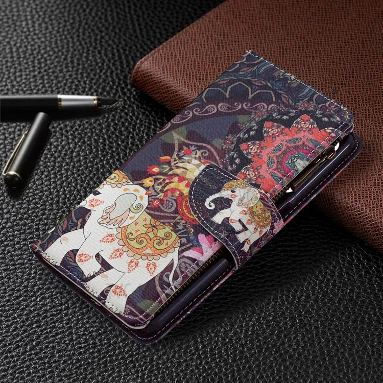 BF03 Pattern Printing Zipper Wallet Leather Phone Case per Realme 6 - Elefante