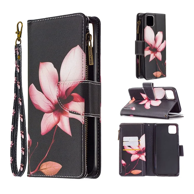 BF03 Pattern Printing Zipper Wallet Leather Phone Case for Realme C11 - Flower