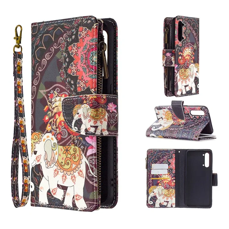 BF03 Pattern Printing Zipper Wallet Leather Phone Case for Oppo Find X2 Lite - Elephant