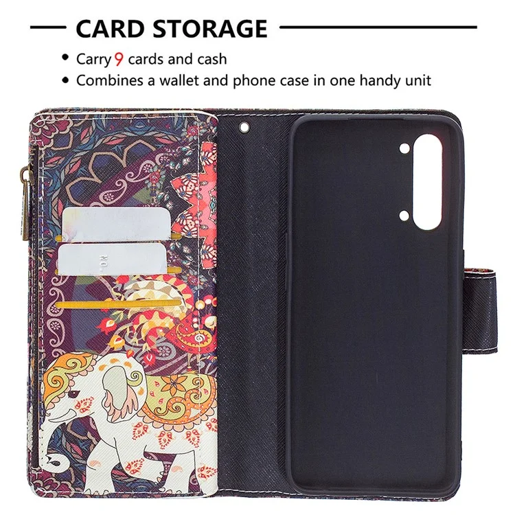 BF03 Pattern Printing Zipper Wallet Leather Phone Case for Oppo Find X2 Lite - Elephant