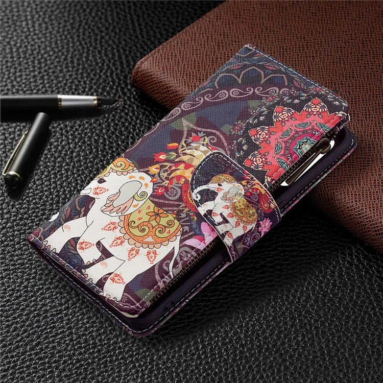 BF03 Pattern Printing Zipper Wallet Leather Phone Case for Oppo Find X2 Lite - Elephant