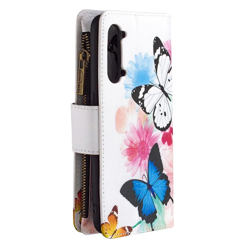 BF03 Pattern Printing Zipper Wallet Leather Phone Case for Oppo Find X2 Lite - Blue and White Butterfly