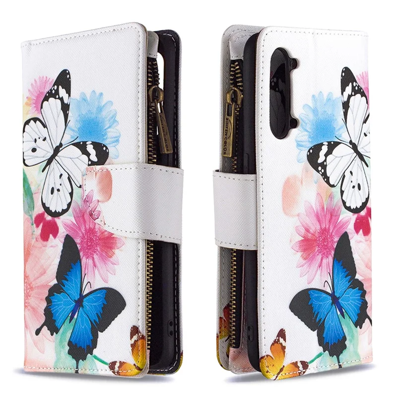 BF03 Pattern Printing Zipper Wallet Leather Phone Case for Oppo Find X2 Lite - Blue and White Butterfly