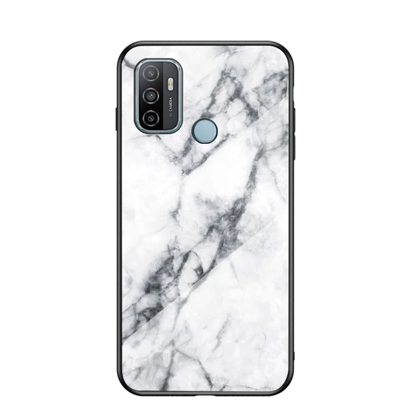 Marbling Pattern Tempered Glass and PC Phone Shell with TPU Edge for Oppo A53(2020) - White Marble