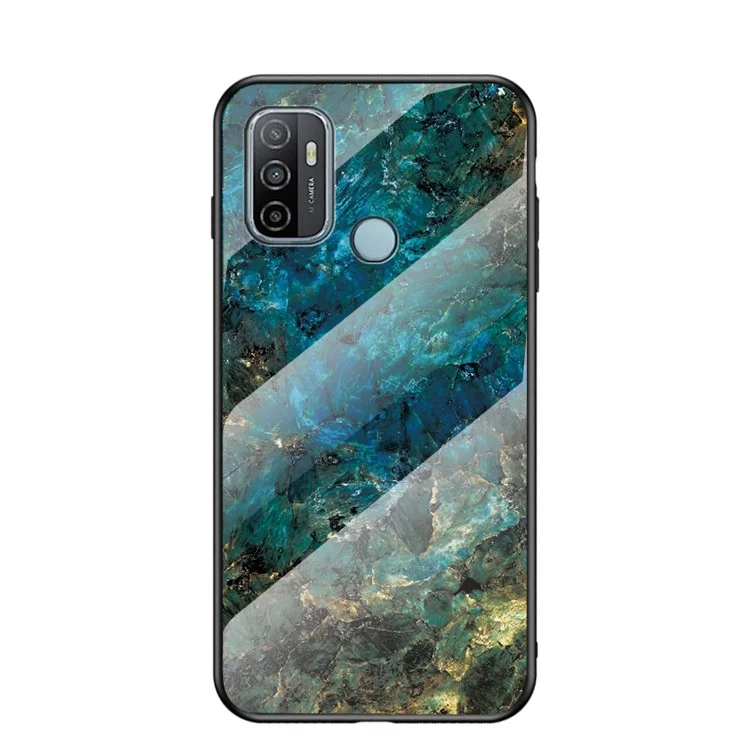 Marmoriertes Muster Gehärtetes Glas und PC-Handyhülle mit TPU-Kante für Oppo A53(2020) - Smaragdmarmor
