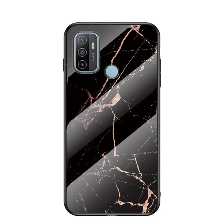 Coque de téléphone en verre trempé et PC avec bord en TPU pour Oppo A53(2020) - Marbre noir et or