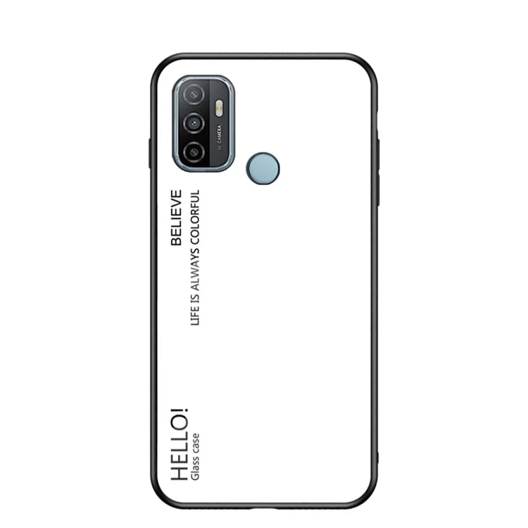 Étui hybride pour téléphone portable en verre trempé, PC et bord en TPU avec motif à dégradé de couleur pour Oppo A53(2020) - Dégradé blanc