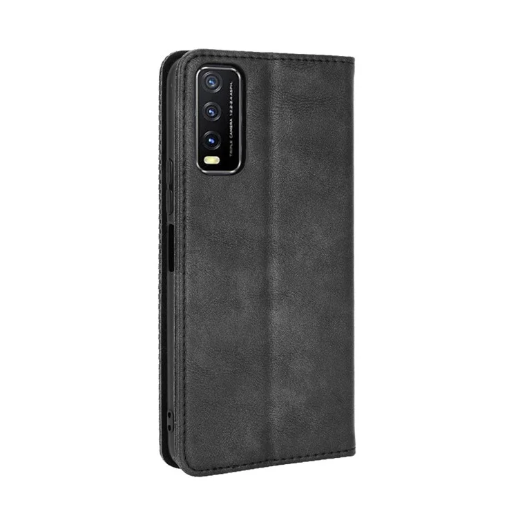 Retro Style PU Leather Stand Wallet Phone Casing for vivo Y20/Y20i - Black