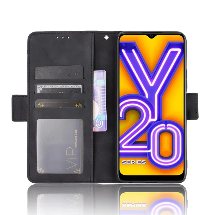 Leather Wallet Phone Cover Shell with Multiple Card-Carrying Slots for Vivo Y20 2020/Y20i - Black