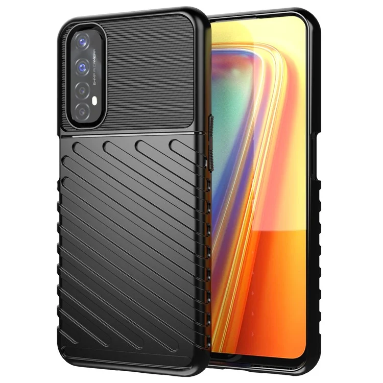 Thunder Series Twill Texture Thicken TPU Phone Case for Realme 7 (Global) - Black