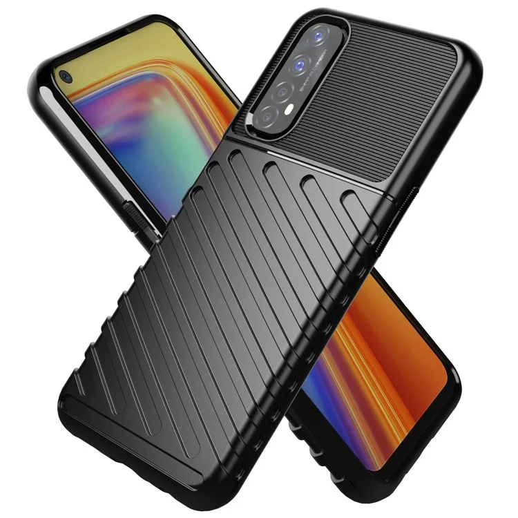 Thunder Series Twill Texture Thicken TPU Phone Case for Realme 7 (Global) - Black