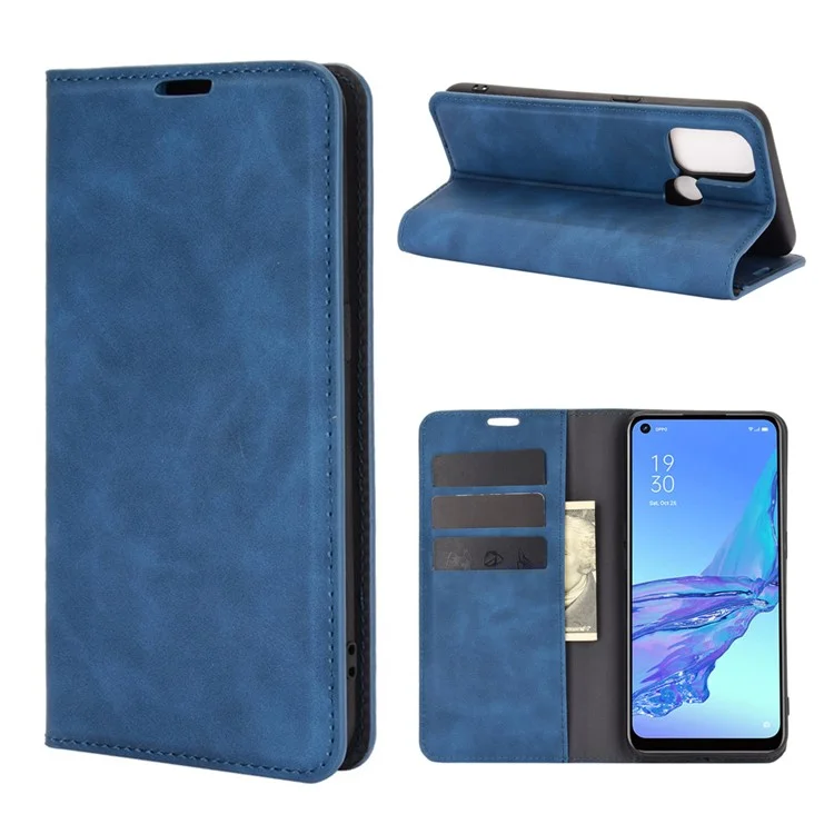 Silky Touch Leather Stand Shell Case for OPPO A53(2020) - Blue