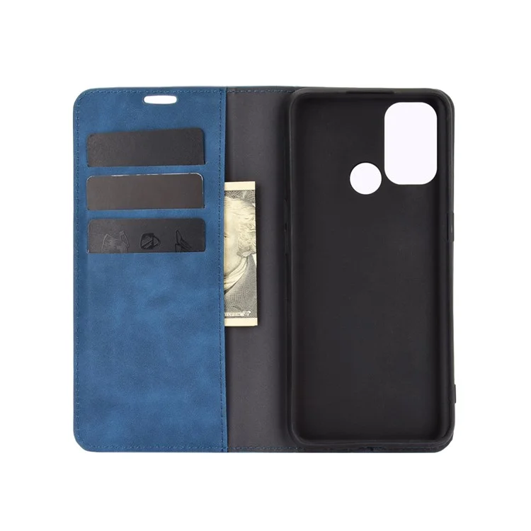 Silky Touch Leather Stand Shell Case for OPPO A53(2020) - Blue