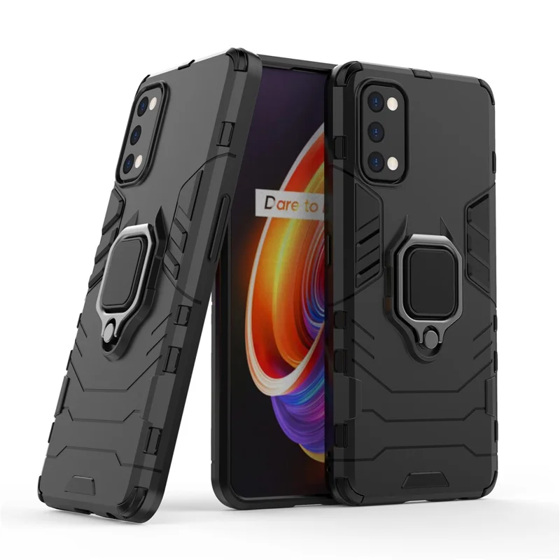 Ring-Shape Kickstand PC + TPU Phone Case for OPPO Realme 7 Pro - Black