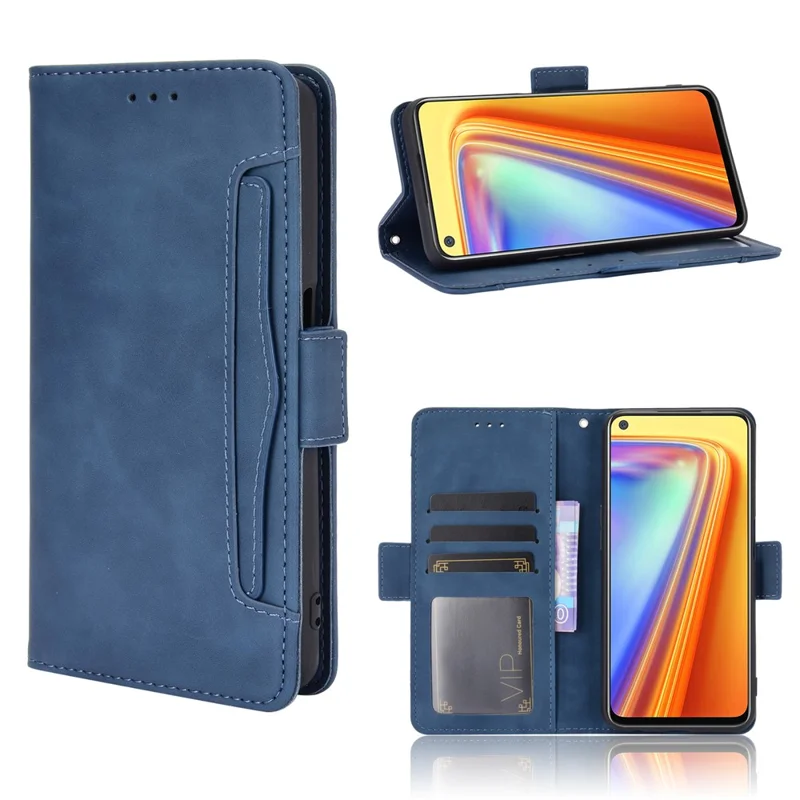 Wallet Stand Leather Case with Multiple Card Slots for Realme 7 / Realme Narzo 20 Pro - Blue