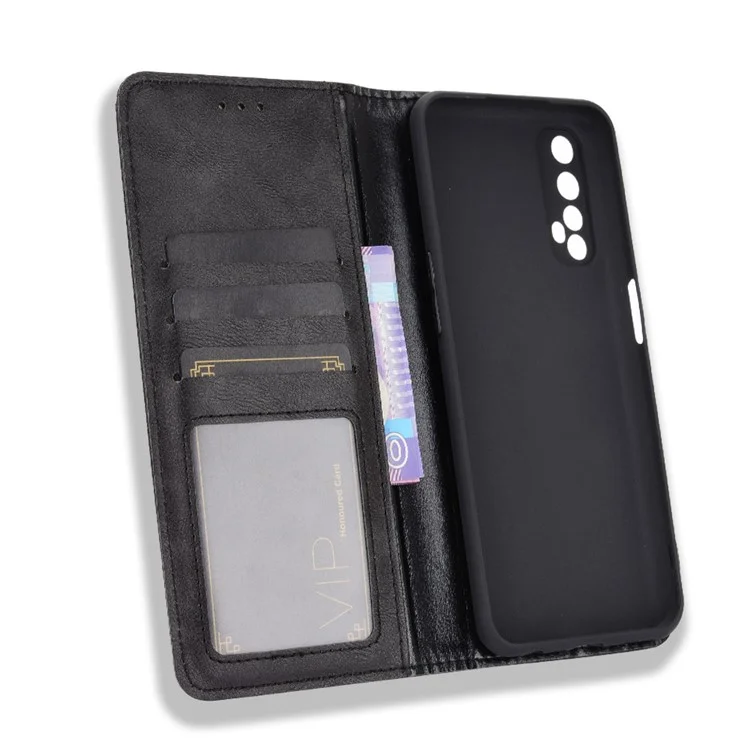 Carteira Vintage Style Magnética de Couro PU para Realme 7 / Realme Narzo 20 Pro - Preto