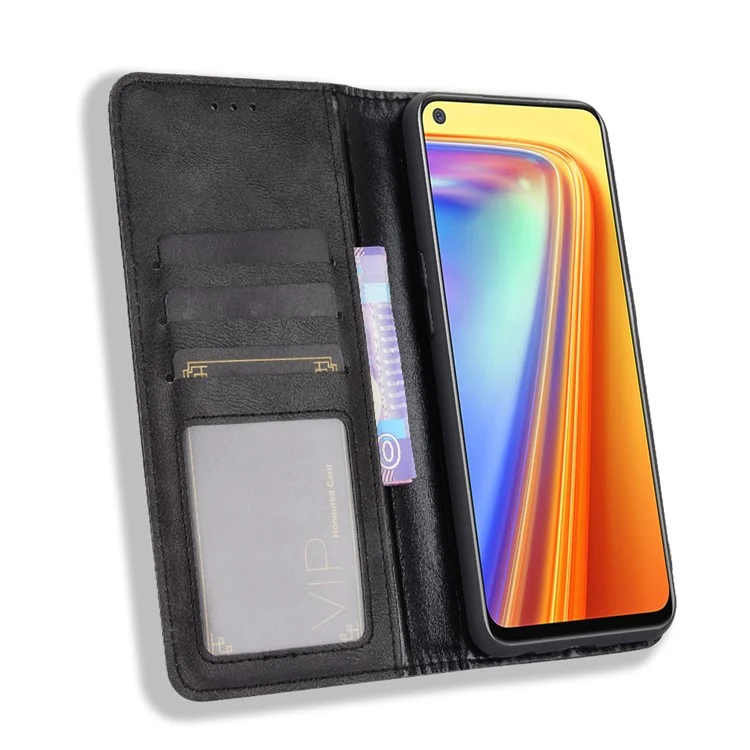 Carteira Vintage Style Magnética de Couro PU para Realme 7 / Realme Narzo 20 Pro - Preto