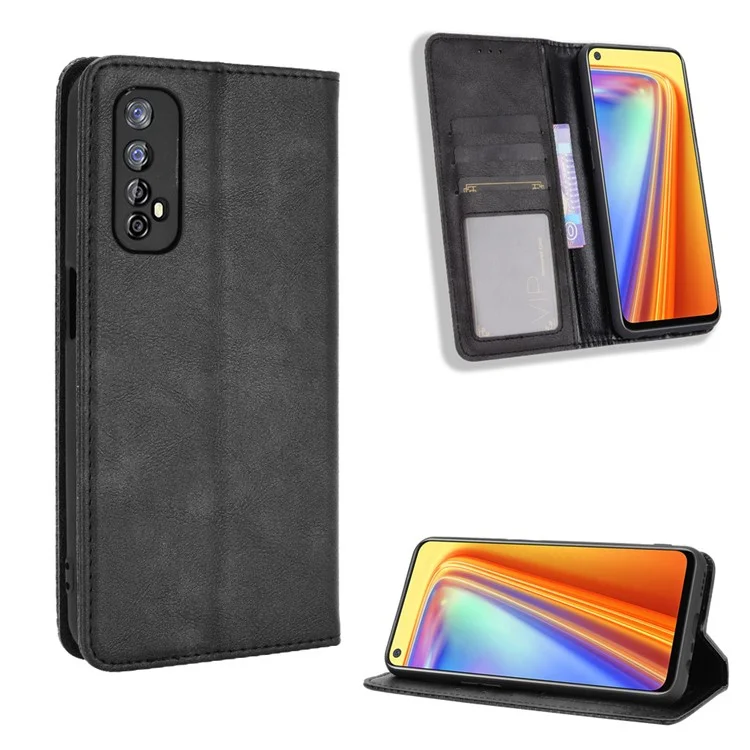 Carteira Vintage Style Magnética de Couro PU para Realme 7 / Realme Narzo 20 Pro - Preto