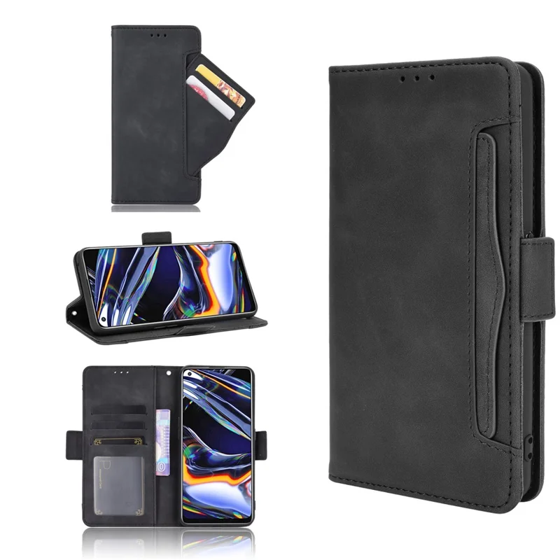 Protective Leather Case with Multiple Card Slots Phone Cover for Realme 7 Pro - Black