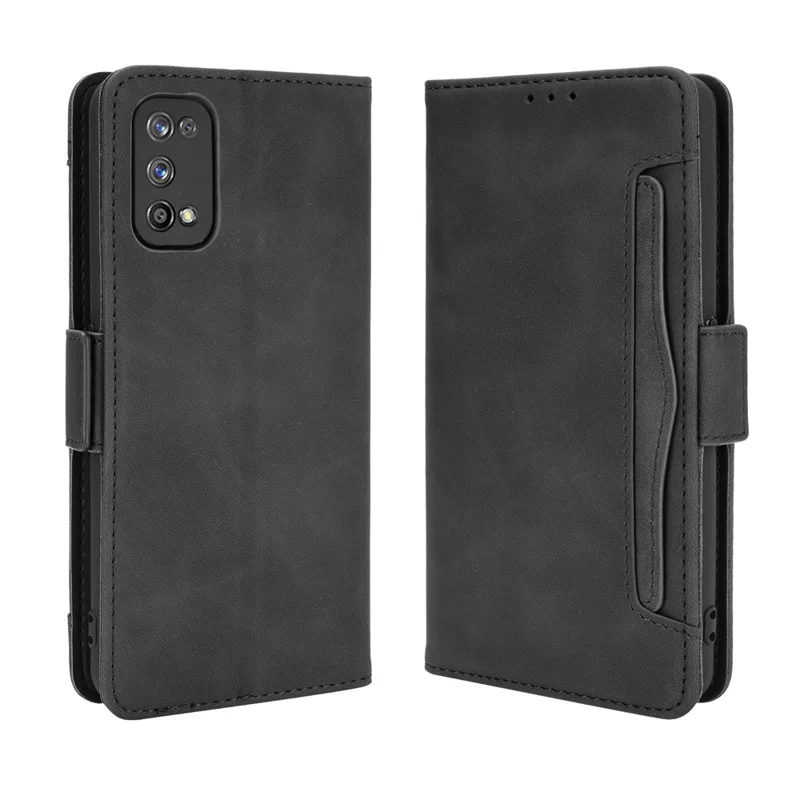 Protective Leather Case with Multiple Card Slots Phone Cover for Realme 7 Pro - Black