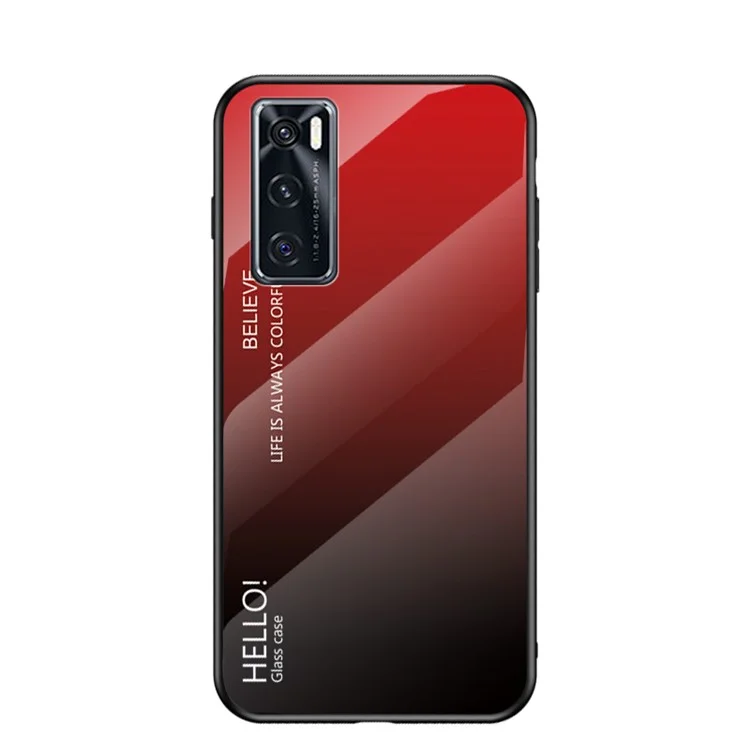 Capa de Celular de Vidro Temperado com Pintura de Padrão Degrade para Vivo V20 SE - Vermelho/Preto