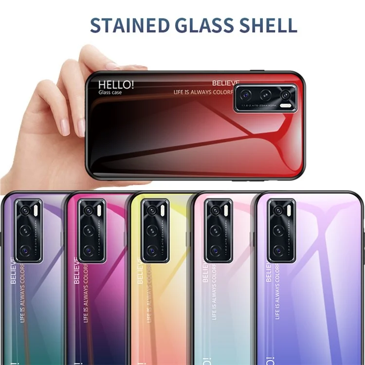 Capa de Celular de Vidro Temperado com Pintura de Padrão Degrade para Vivo V20 SE - Vermelho/Preto