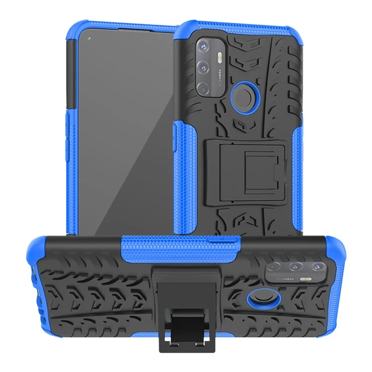 Cool Tire Kickstand PC + TPU Hybrid Phone Shell Pour Oppo A53 (2020) - Bleu