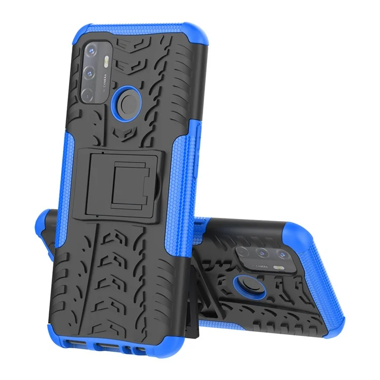 Cool Tire Kickstand PC + TPU Hybrid Phone Shell Pour Oppo A53 (2020) - Bleu