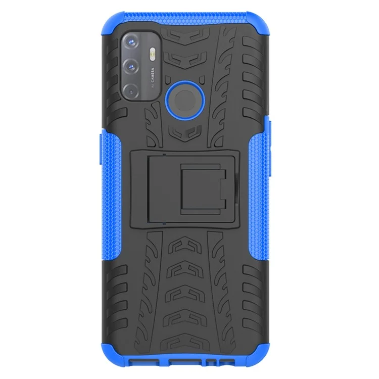 Cool Tire Kickstand PC + TPU Hybrid Phone Shell Pour Oppo A53 (2020) - Bleu