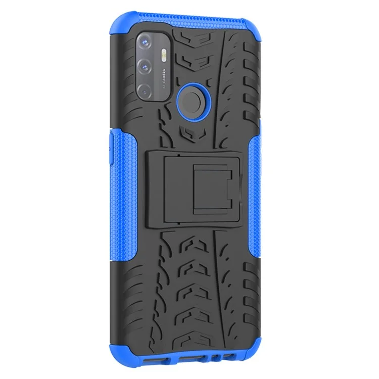 Cool Tire Kickstand PC + TPU Hybrid Phone Shell Pour Oppo A53 (2020) - Bleu