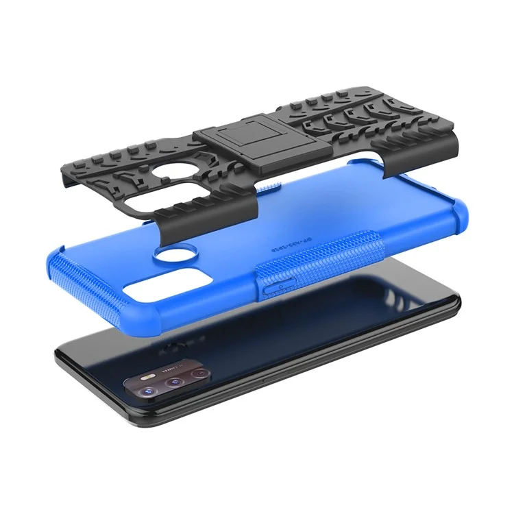 Cool Tire Kickstand PC + TPU Hybrid Phone Shell Pour Oppo A53 (2020) - Bleu