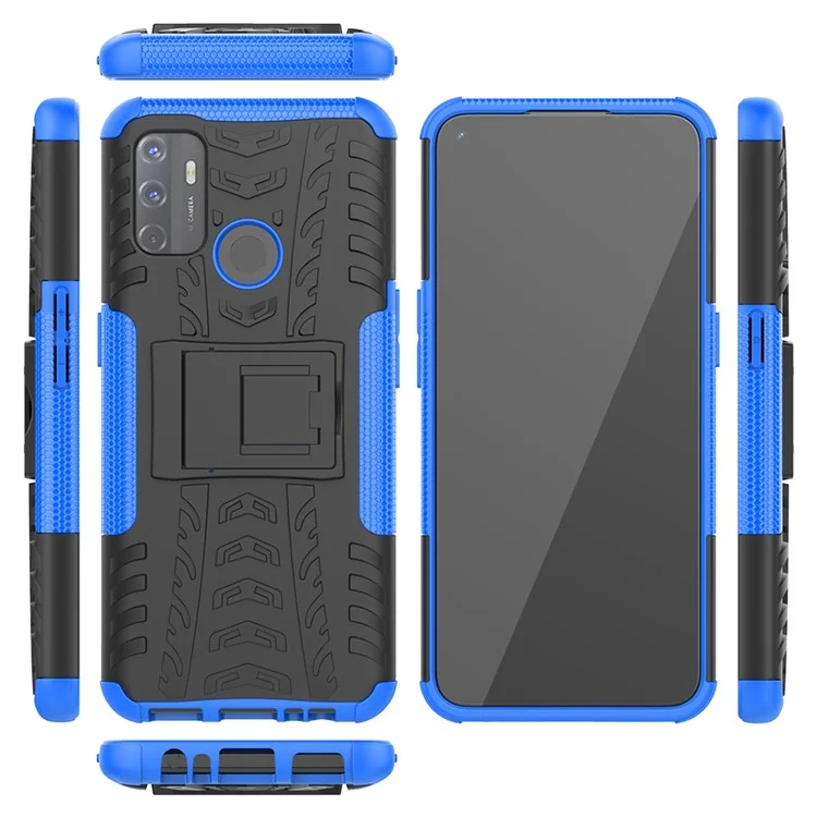Cool Tire Kickstand PC + TPU Hybrid Phone Shell Pour Oppo A53 (2020) - Bleu