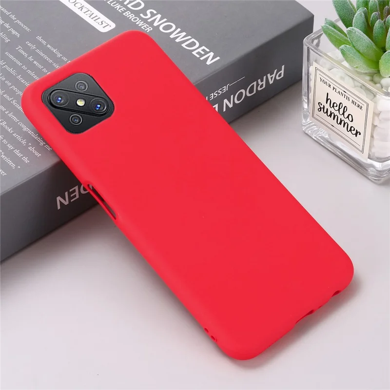 Liquid Silicone Cell Phone Cover with Strap for OPPO A92s - Red