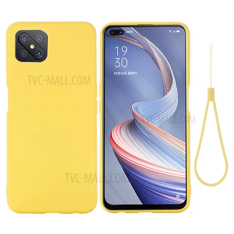 Funda de silicona líquida para teléfono móvil con correa para OPPO A92s - Amarillo