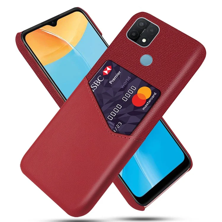 Coperchio di Telefono Cellulare Per PC PC in Pelle PU Rivestito in Pelle Per Oppo A15 - Rosso