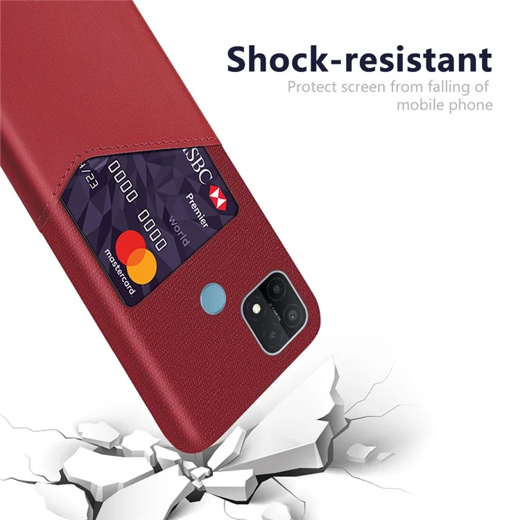 Coperchio di Telefono Cellulare Per PC PC in Pelle PU Rivestito in Pelle Per Oppo A15 - Rosso