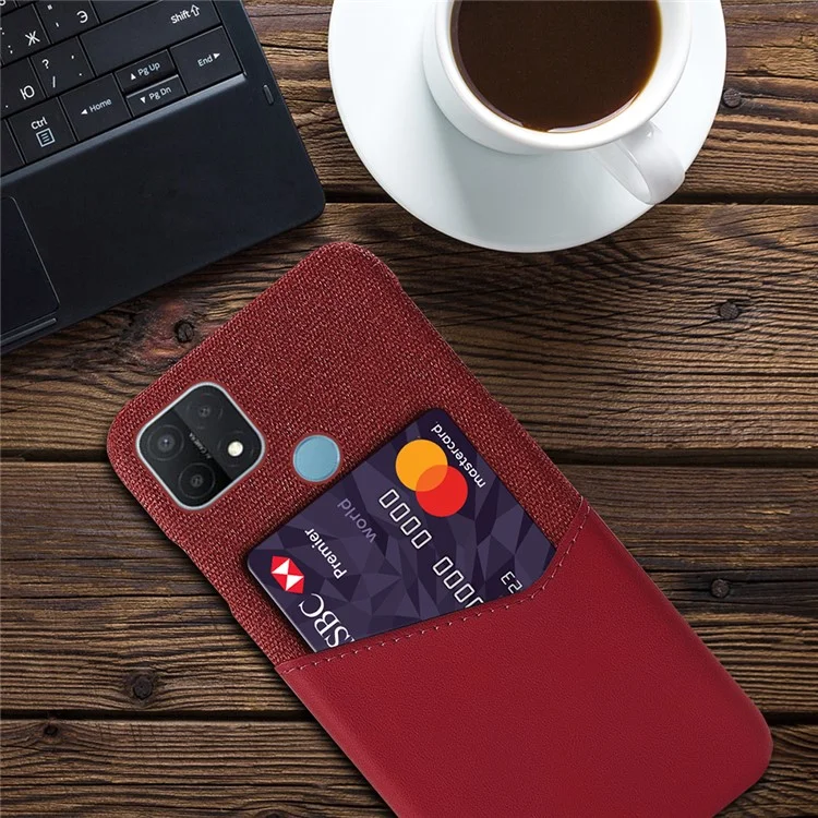 Coperchio di Telefono Cellulare Per PC PC in Pelle PU Rivestito in Pelle Per Oppo A15 - Rosso