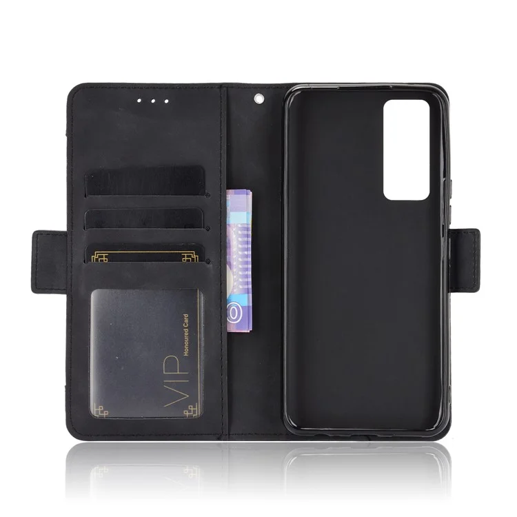 Carteira de Couro com Vários Compartimentos de Cartão e Capa de Telefone Celular para vivo V20 SE / vivo Y70 2020 - Preto