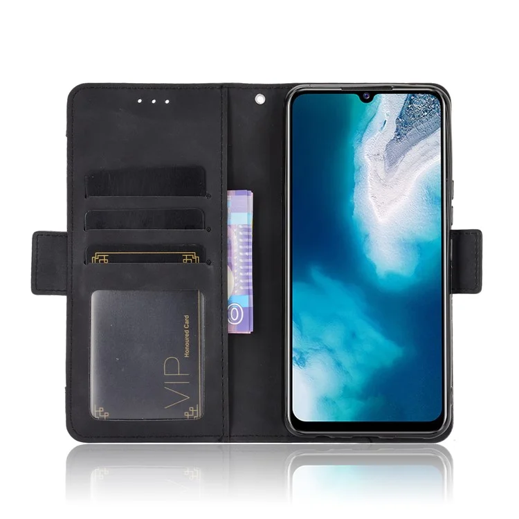 Carteira de Couro com Vários Compartimentos de Cartão e Capa de Telefone Celular para vivo V20 SE / vivo Y70 2020 - Preto