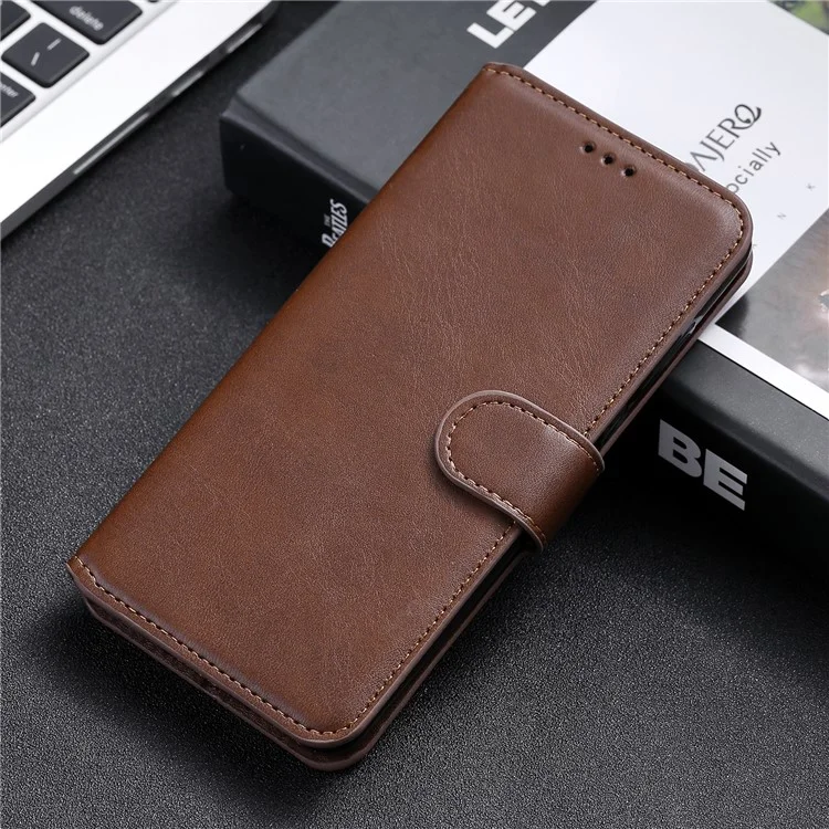 Classic Style Magnetic Clasp Wallet + Stand Flip Leather Phone Case for Oppo A32 (2020)/A53(2020)/Oppo A53s - Brown