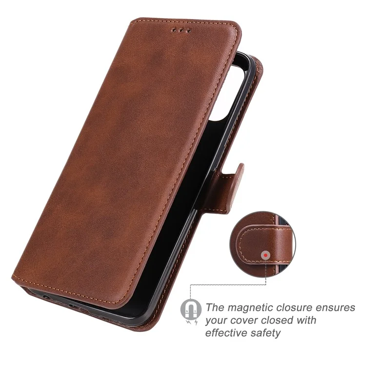 Classic Style Magnetic Clasp Wallet + Stand Flip Leather Phone Case for Oppo A32 (2020)/A53(2020)/Oppo A53s - Brown