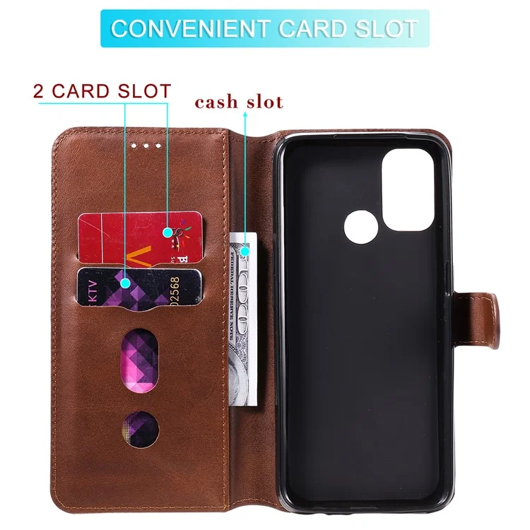 Classic Style Magnetic Clasp Wallet + Stand Flip Leather Phone Case for Oppo A32 (2020)/A53(2020)/Oppo A53s - Brown