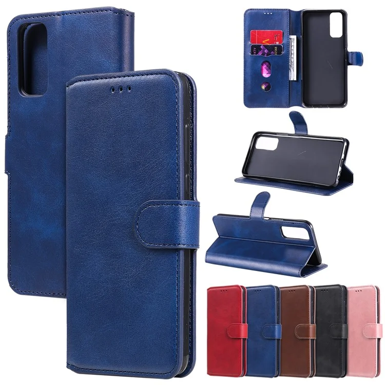 Классический Стиль TPU Edge + cu Leather Flip Phone Case с Кошельком + Стендом Для Vivo Y20s/ Y20/ Y20i/ Y11s/ Iqoo U1x/ Y30 (китай) - Синий