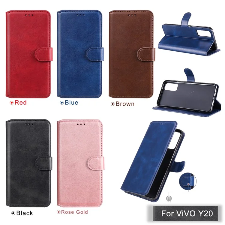 Классический Стиль TPU Edge + cu Leather Flip Phone Case с Кошельком + Стендом Для Vivo Y20s/ Y20/ Y20i/ Y11s/ Iqoo U1x/ Y30 (китай) - Синий